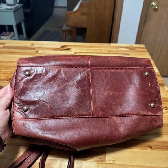 Wilsons Leather Burgundy Brown Leather Shoulder Bag Purse 14x8x8 Double Handle - Picture 7 of 16